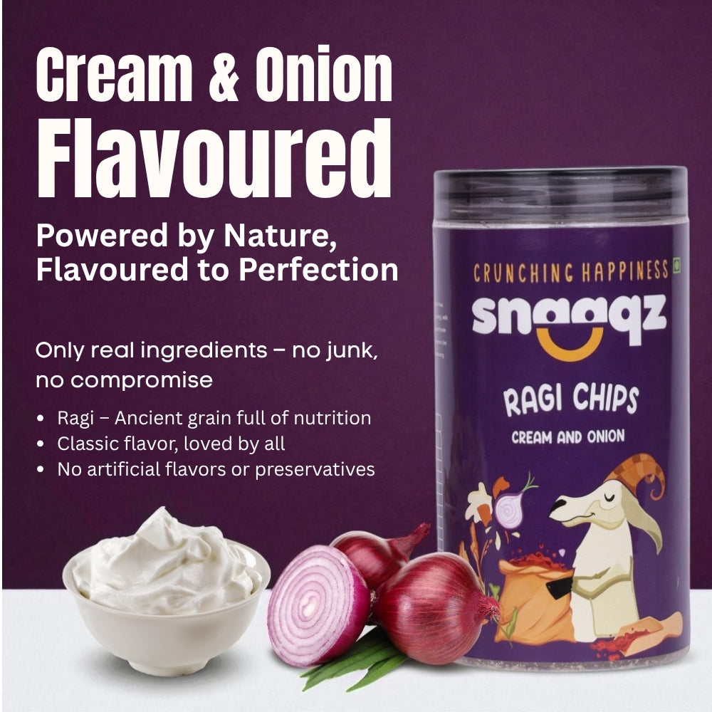 SNAAQZ Ragi Chips 150g Cream & Onion Flavor – High Fiber Millet Chips Pack