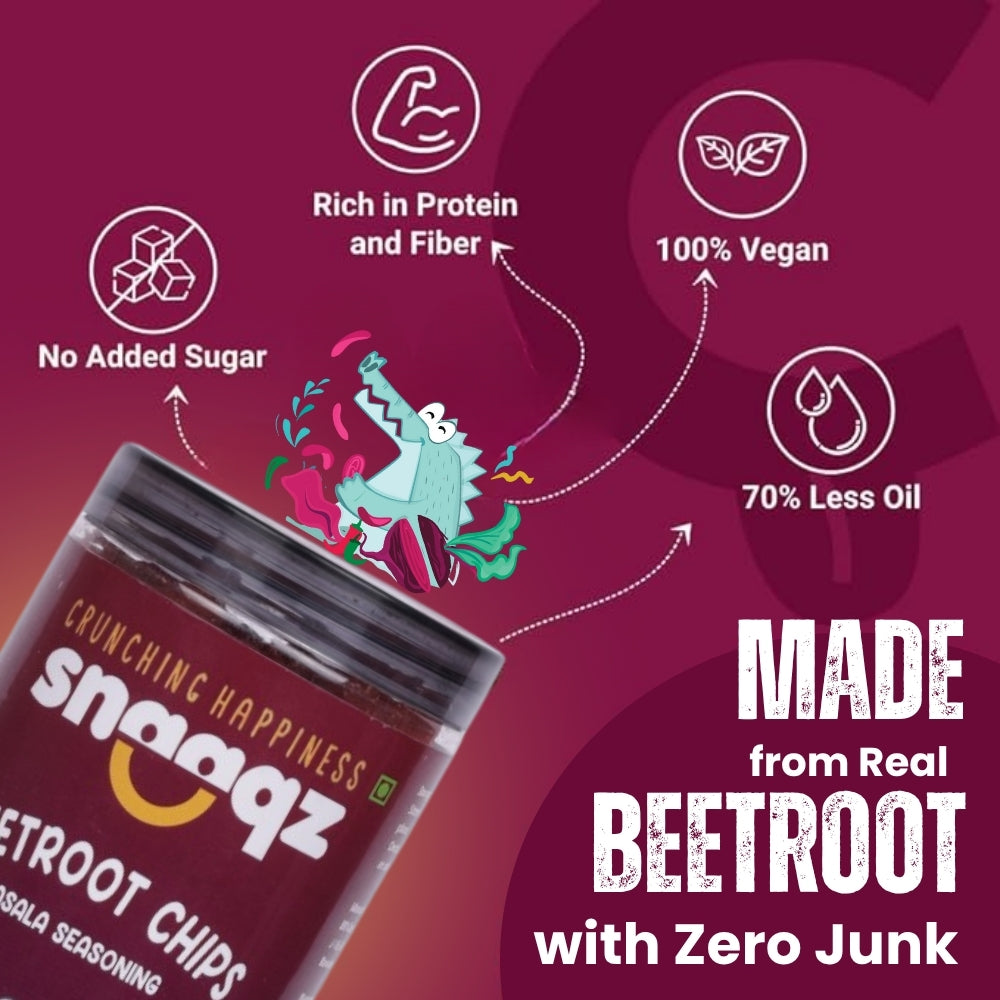 Healthy SNAAQZ Beetroot Chips Masala Flavor 150g Roasted Snack for Anytime Cravings