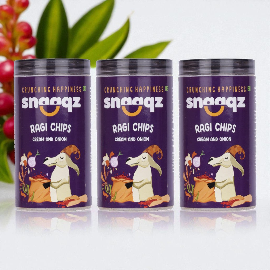 Buy SNAAQZ Cream & Onion Ragi Chips 150g Online – Crunchy Gluten Free Snack