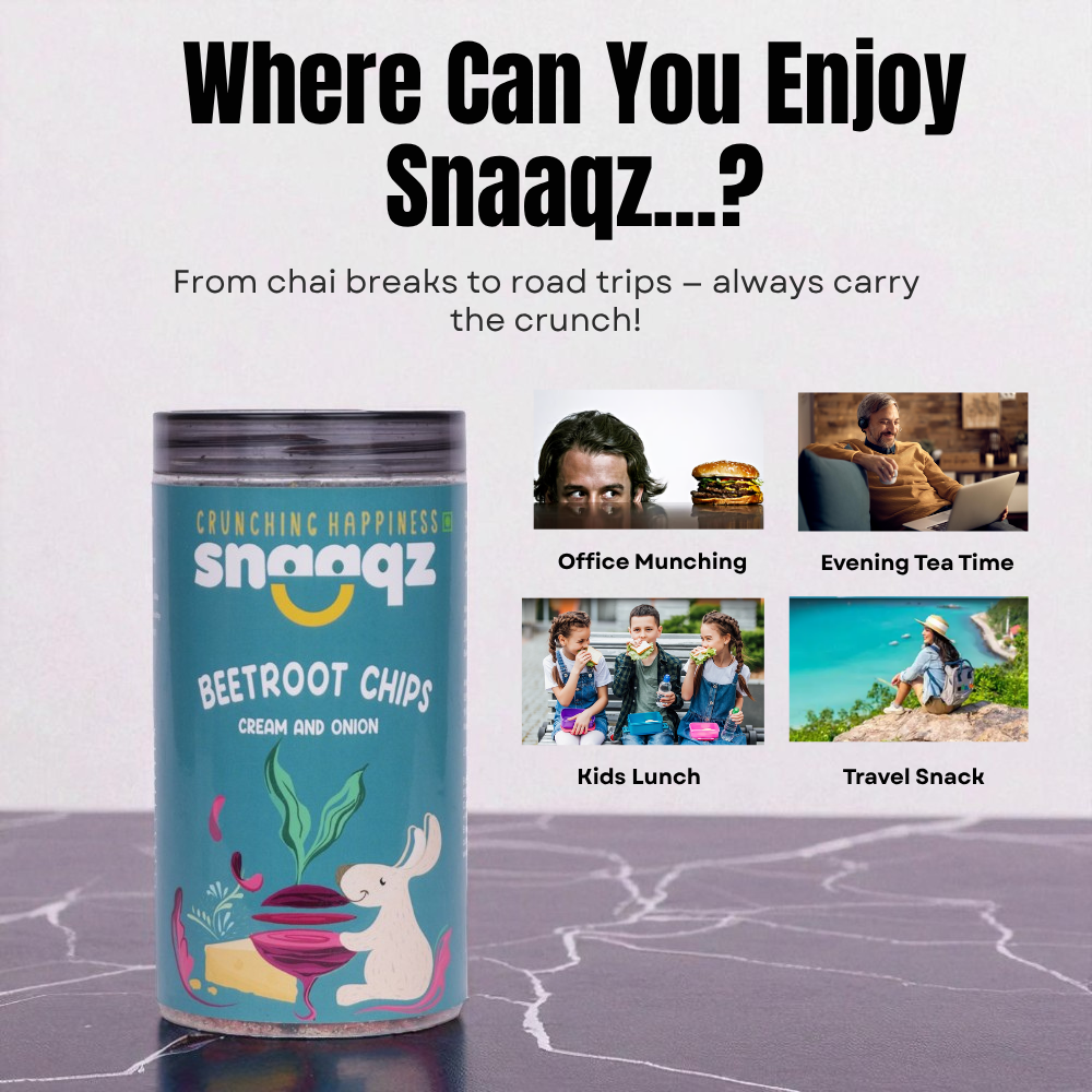 Beetroot chips cream and onion flavor healthy snack by Snaaqz
