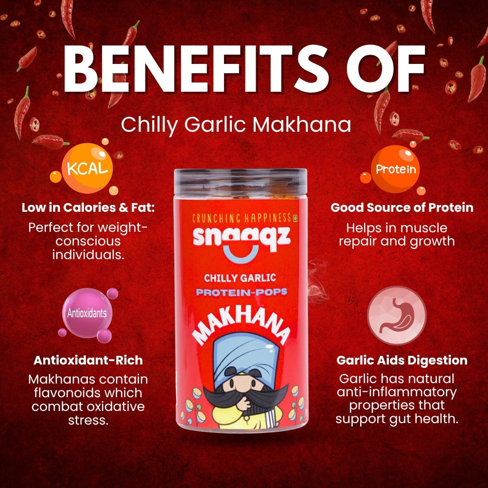Crunchy SNAAQZ Roasted Makhana Chilly Garlic 70g – High Protein Snack
