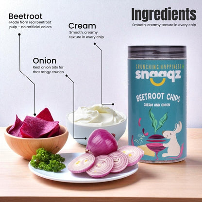 Buy SNAAQZ Beetroot Cream & Onion Chips Online – Crunchy 150g Pack