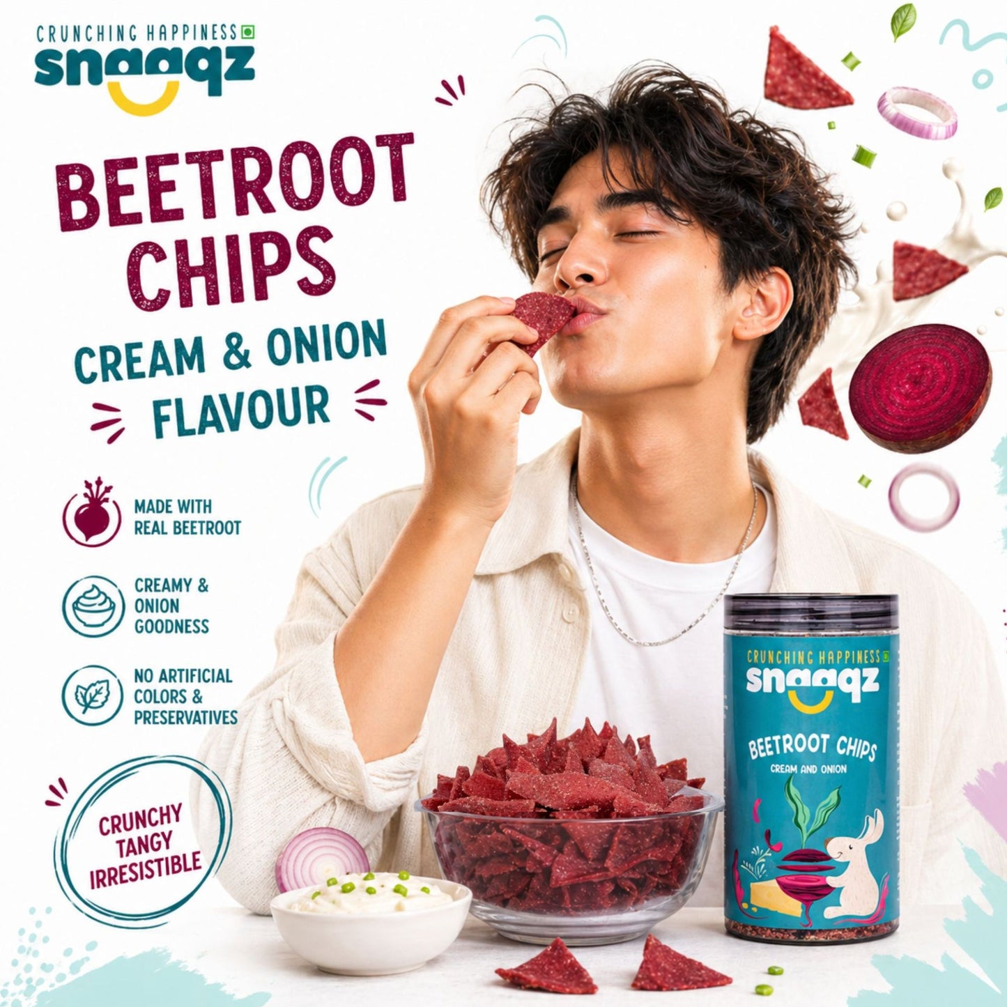 SNAAQZ Beetroot Cream & Onion Chips  | 150 gms