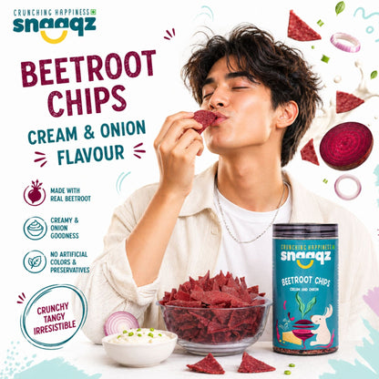 SNAAQZ Beetroot Cream & Onion Chips  | 150 gms
