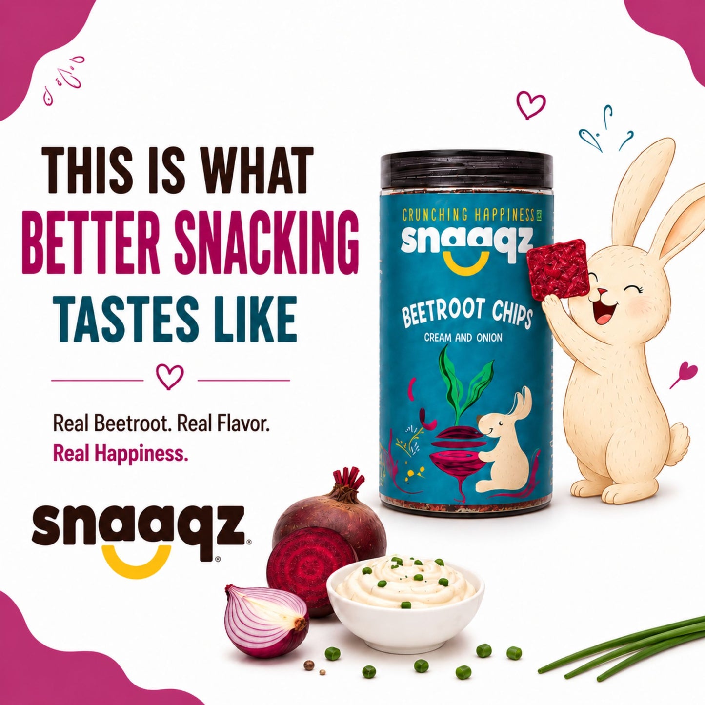 SNAAQZ Beetroot Cream & Onion Chips  | 150 gms