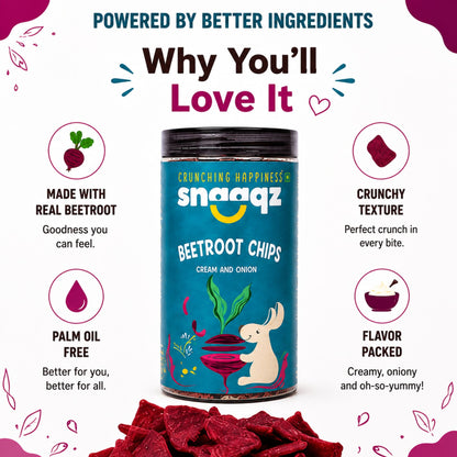 SNAAQZ Beetroot Cream & Onion Chips  | 150 gms