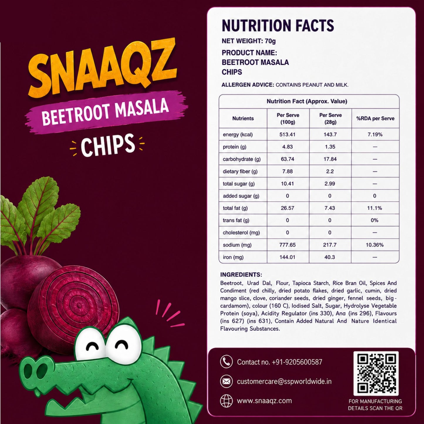 SNAAQZ Beetroot Masala Chips | 150 gms