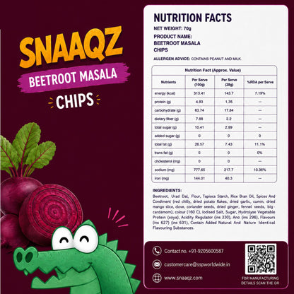 SNAAQZ Beetroot Masala Chips | 150 gms