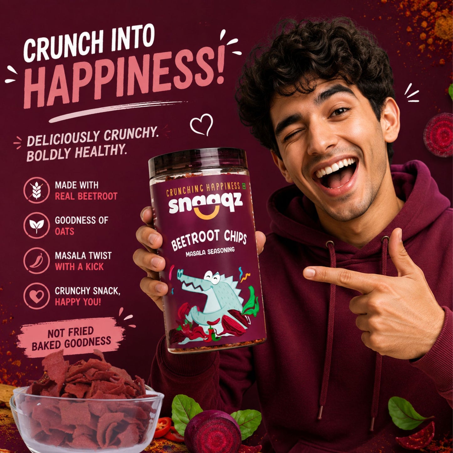 SNAAQZ Beetroot Masala Chips | 150 gms