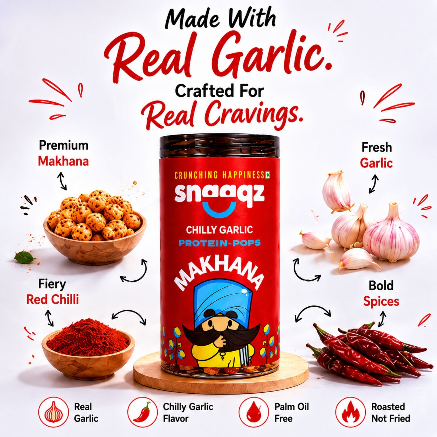 SNAAQZ Chilly Garlic Makhana | 70 gms