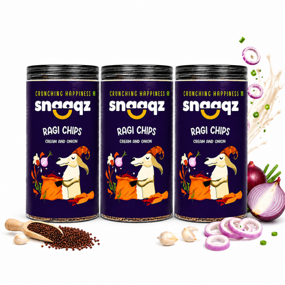 SNAAQZ Ragi Cream & Onion Chips | 150 gms