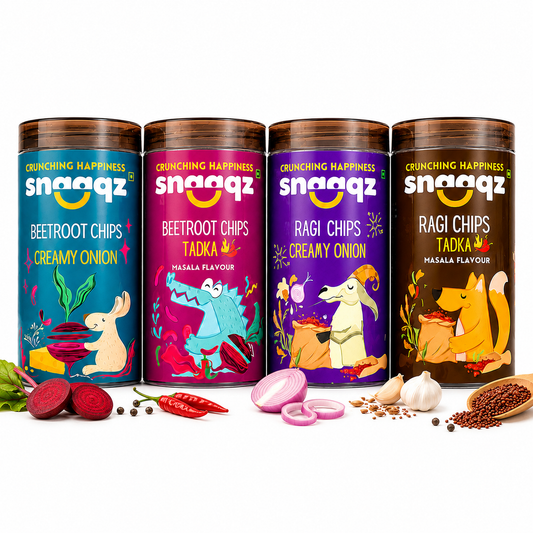 SNAAQZ Chips Combo – Beetroot & Ragi Chips 4 Flavours | 4 x 150 gms