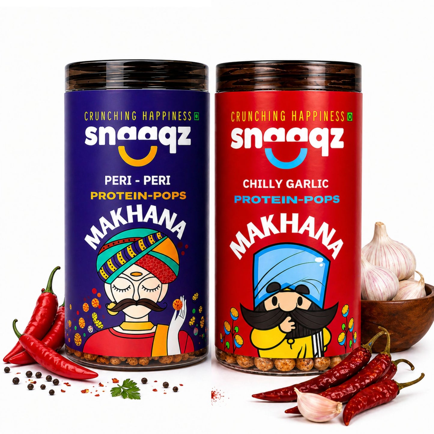 SNAAQZ Spicy Makhana Duo Combo – Peri Peri + Chilly Garlic | 2 x 70 gms