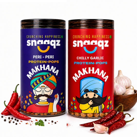 SNAAQZ Spicy Makhana Duo Combo – Peri Peri + Chilly Garlic | 2 x 70 gms