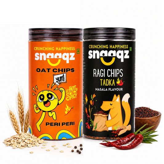 SNAAQZ Millet + Oats Combo – Ragi Chips Masala + Peri Peri Oat Chips | 2 x 150 gms