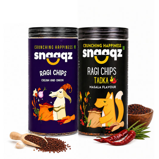 SNAAQZ Ragi Power Duo Combo – Cream & Onion + Masala Chips | 2 x 150 gms
