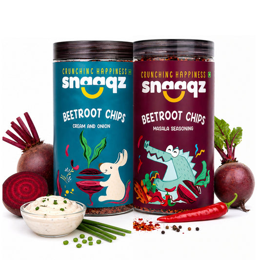 SNAAQZ Veggie Chips Duo Combo – Beetroot Chips Cream & Onion + Beetroot Chips Masala | 2 x 150 gms
