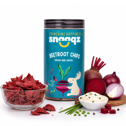 SNAAQZ Beetroot Cream & Onion Chips  | 150 gms