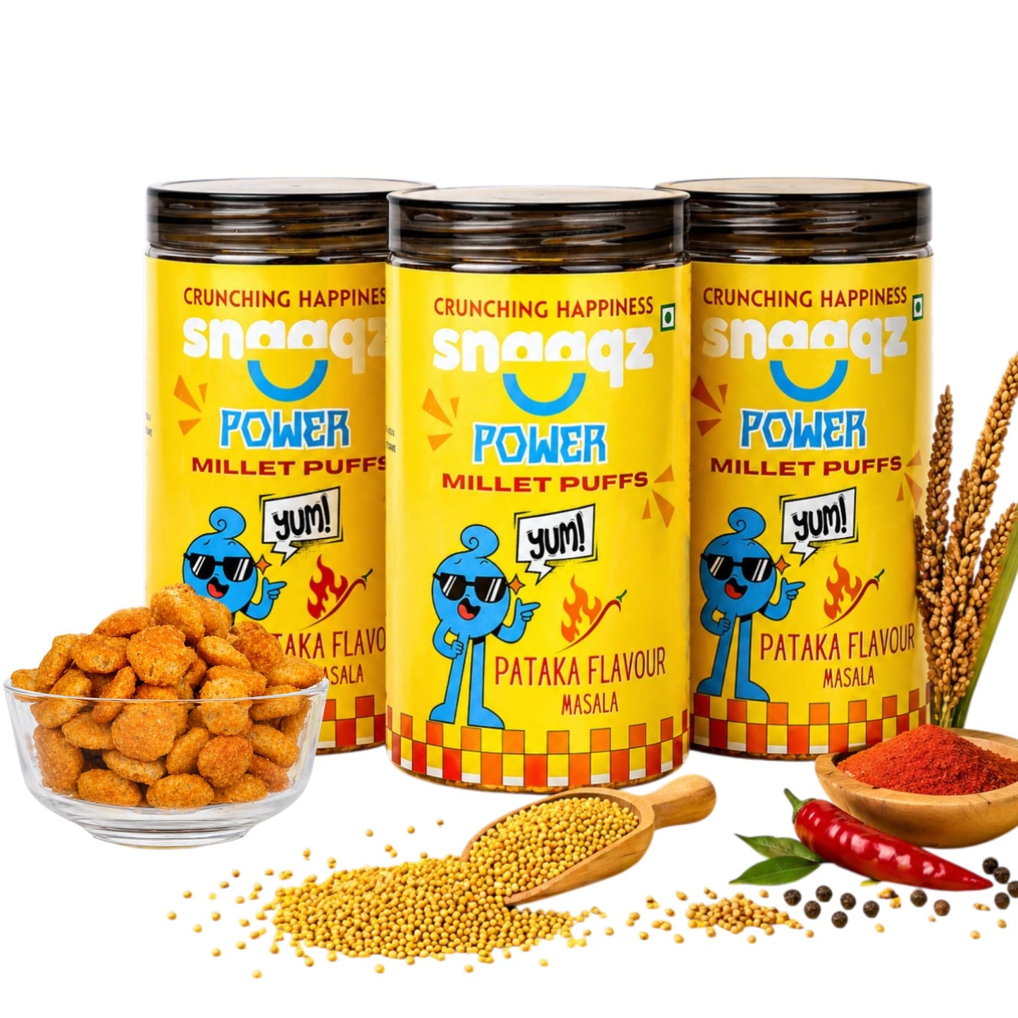 SNAAQZ Power Millet Puffs – Patakha Masala | 120 gms