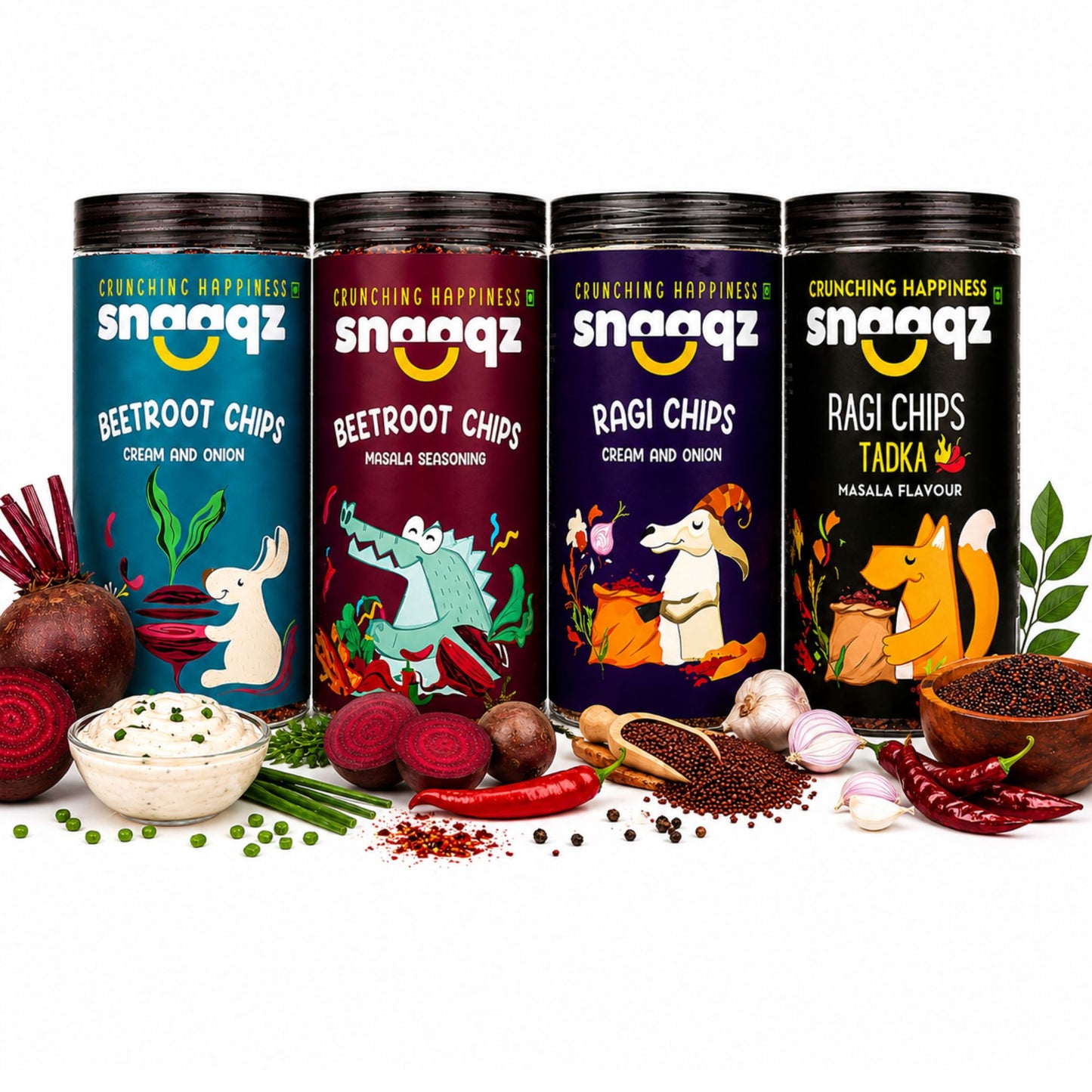 SNAAQZ Chips Combo – Beetroot & Ragi Chips 4 Flavours | 4 x 150 gms