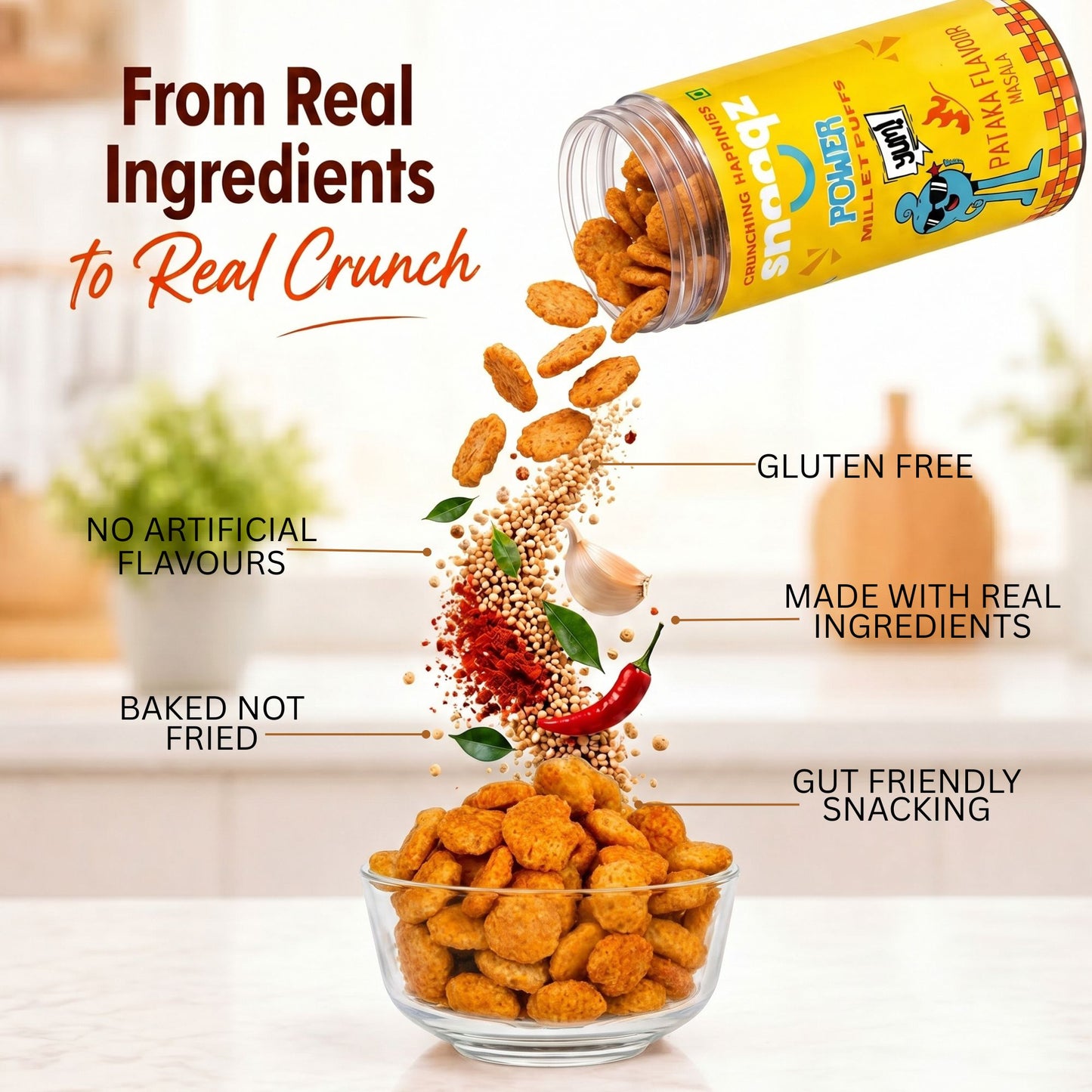 SNAAQZ Power Millet Puffs – Patakha Masala | 120 gms