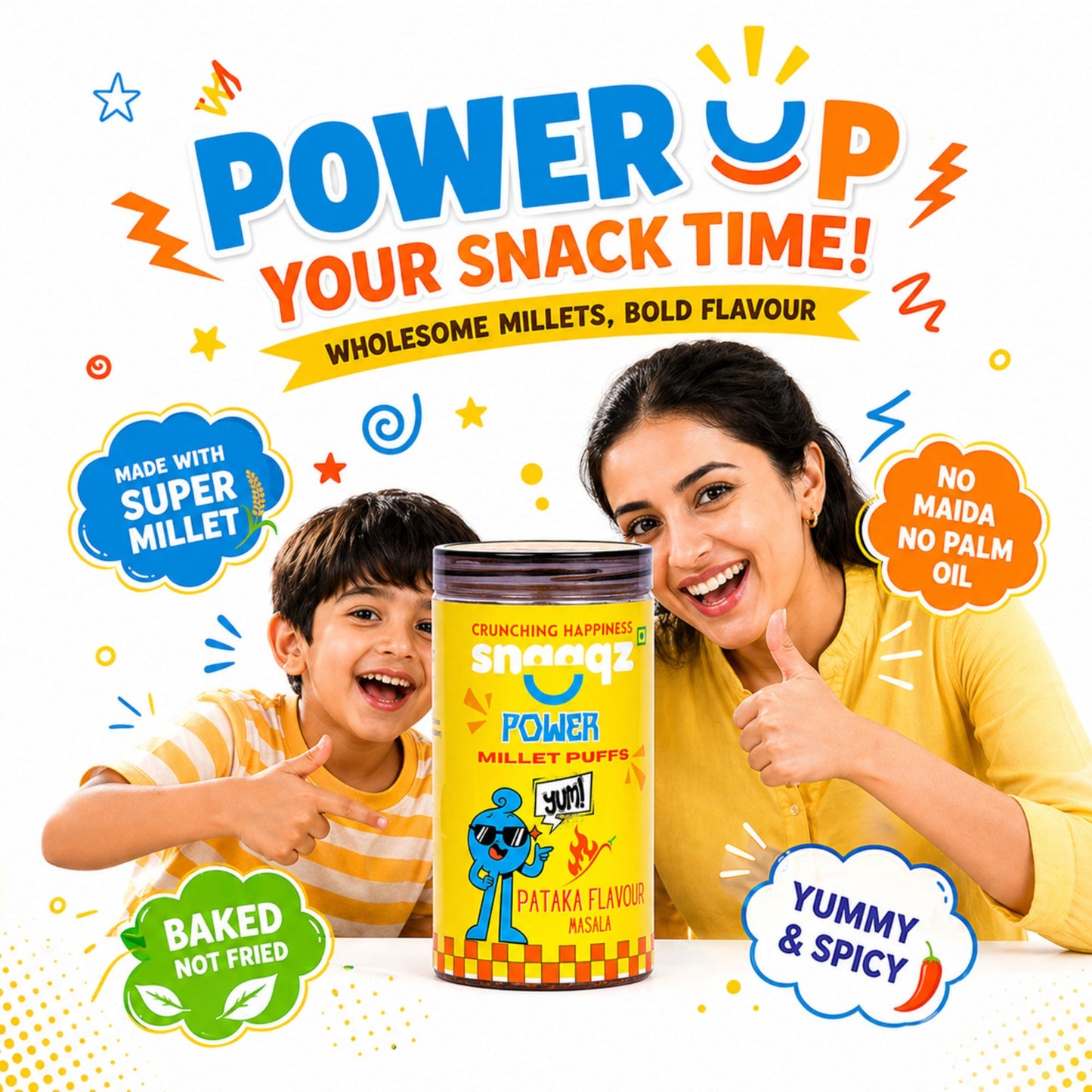 SNAAQZ Power Millet Puffs – Patakha Masala | 120 gms
