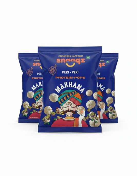 Snaaqz Roasted and Flavoured Makhana | Peri Peri Makhana | Pack of (3 x 30gm) | Namkeen Snacks & Puffed Snacks | Healthy Snack | Cholesterol Free | Gluten Free | Rich In Protein & Fibre